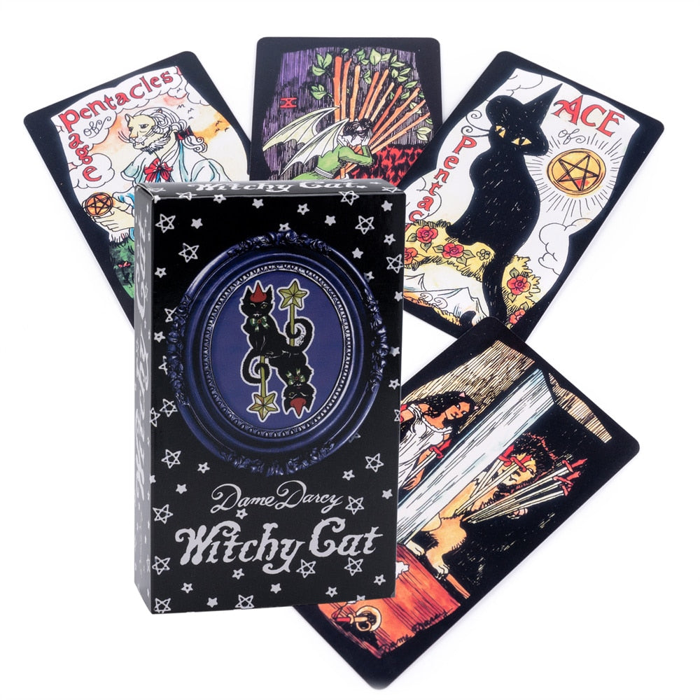 12*7cm Divine Witchy Cat Taort Wizard Cards Deck Predict Waite Tarot Cards